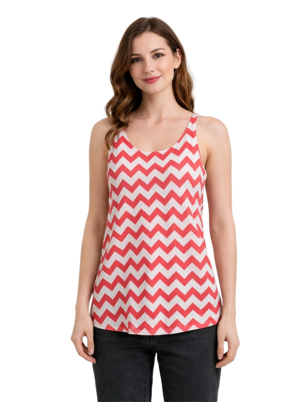 Maurices Pink and White Chevron Tank Top